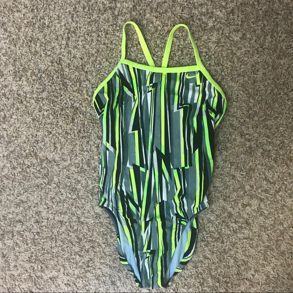 Nike Neon Green/Grey/Black One Piece Swimsuit